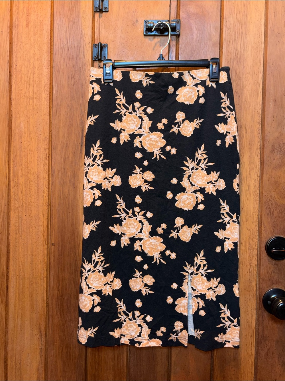 Pact Black Floral Pencil Skirt with Peach Blooms